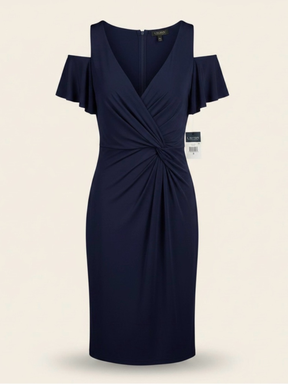 Lauren Ralph Lauren Navy Flutter Sleeve Twist-Front Dress | NWT